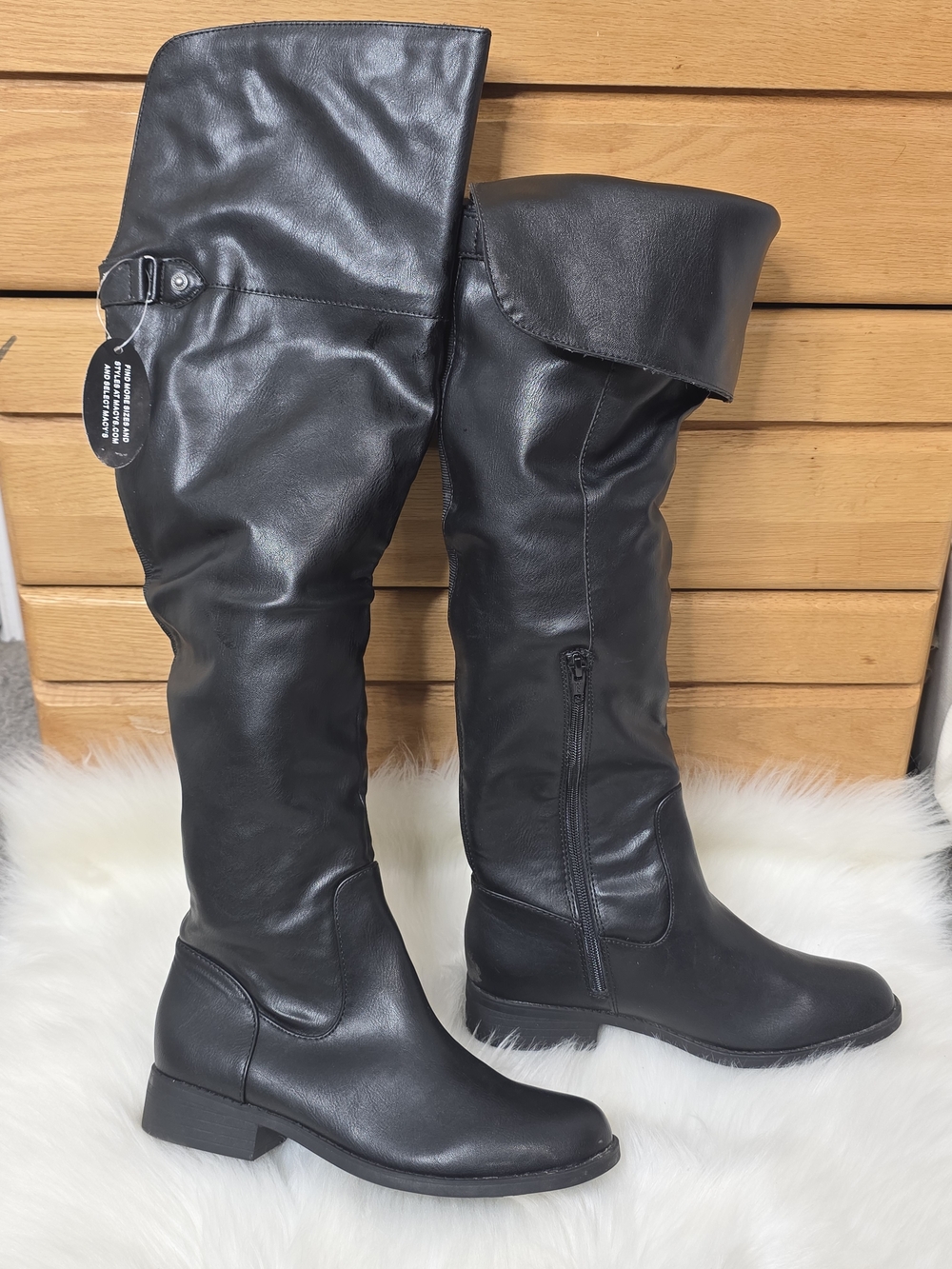 Women's over the knee black leather boots, 8